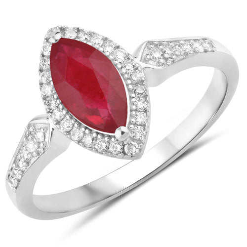 0.96 Carat Genuine Ruby and White Diamond 14K White Gold Ring Bids.com