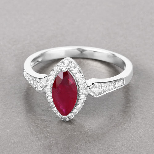 0.96 Carat Genuine Ruby and White Diamond 14K White Gold Ring Bids.com