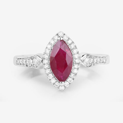 0.96 Carat Genuine Ruby and White Diamond 14K White Gold Ring Bids.com