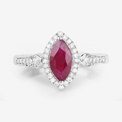 0.96 Carat Genuine Ruby and White Diamond 14K White Gold Ring Bids.com