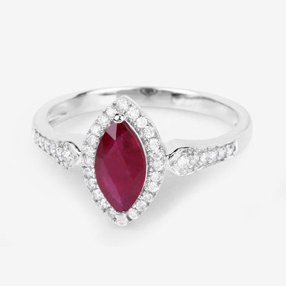 0.96 Carat Genuine Ruby and White Diamond 14K White Gold Ring Bids.com