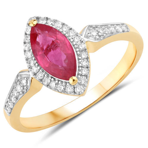 0.96 Carat Genuine Ruby and White Diamond 14K Yellow Gold Ring Bids.com