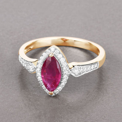 0.96 Carat Genuine Ruby and White Diamond 14K Yellow Gold Ring Bids.com