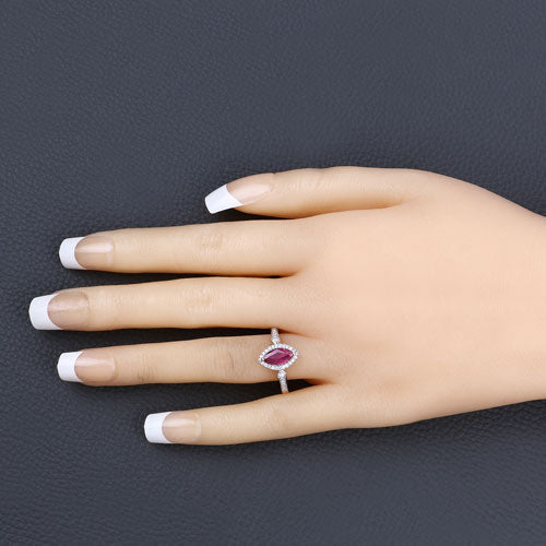 0.96 Carat Genuine Ruby and White Diamond 14K Yellow Gold Ring Bids.com