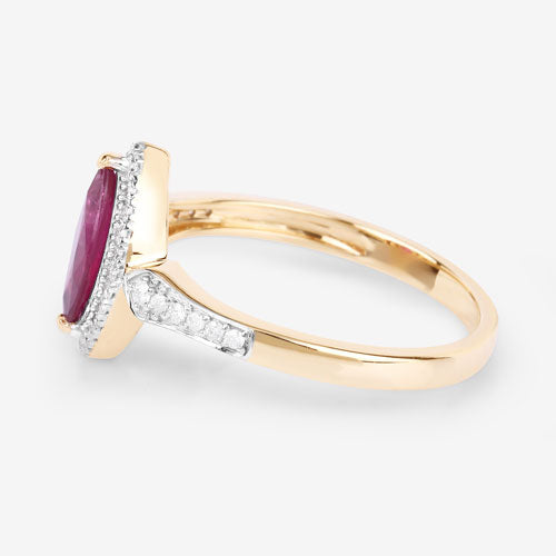 0.96 Carat Genuine Ruby and White Diamond 14K Yellow Gold Ring Bids.com