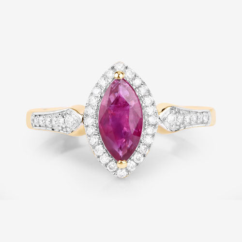 0.96 Carat Genuine Ruby and White Diamond 14K Yellow Gold Ring Bids.com