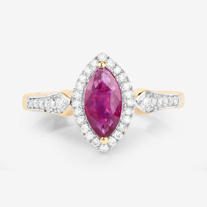 0.96 Carat Genuine Ruby and White Diamond 14K Yellow Gold Ring Bids.com