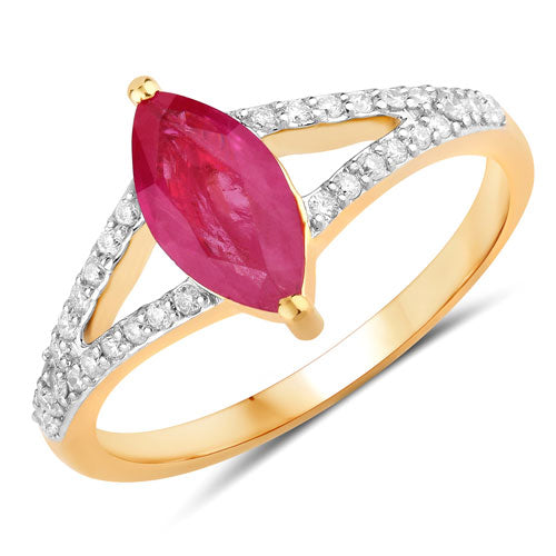 1.58 Carat Genuine Ruby and White Diamond 14K Yellow Gold Ring Bids.com