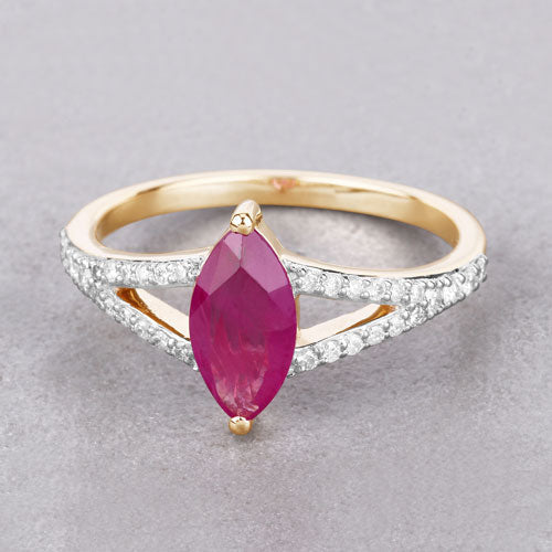 1.58 Carat Genuine Ruby and White Diamond 14K Yellow Gold Ring Bids.com