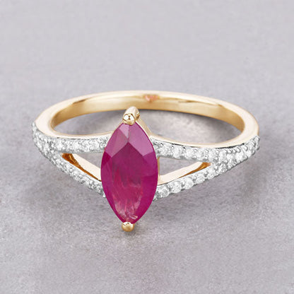 1.58 Carat Genuine Ruby and White Diamond 14K Yellow Gold Ring Bids.com