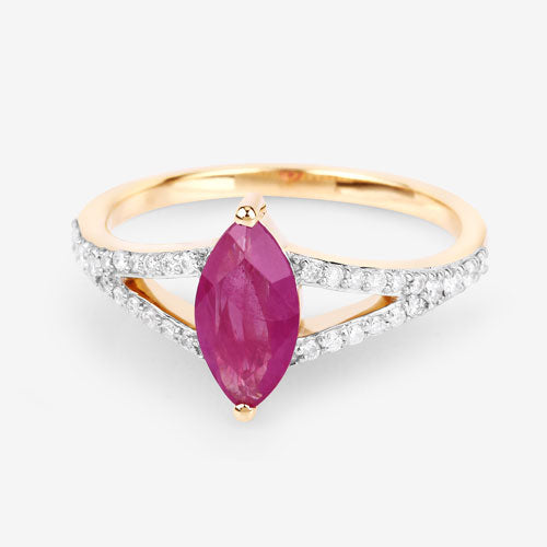 1.58 Carat Genuine Ruby and White Diamond 14K Yellow Gold Ring Bids.com
