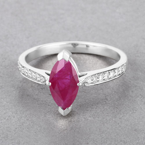 1.51 Carat Genuine Ruby and White Diamond 14K White Gold Ring Bids.com