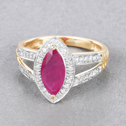 1.06 Carat Genuine Ruby and White Diamond 14K Yellow Gold Ring Bids.com