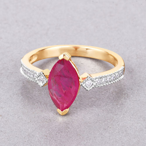 1.01 Carat Genuine Ruby and White Diamond 14K Yellow Gold Ring Bids.com