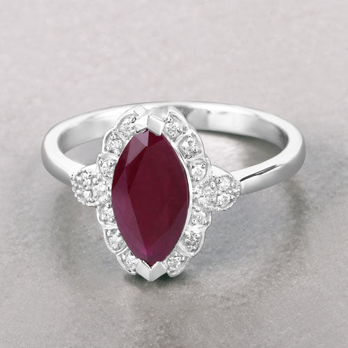 1.54 Carat Genuine Ruby and White Diamond 14K White Gold Ring Bids.com