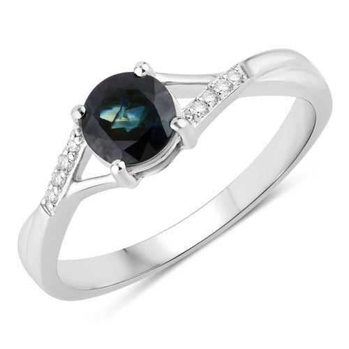 0.88 Carat Genuine Blue Sapphire and White Diamond 14K White Gold Ring Bids.com
