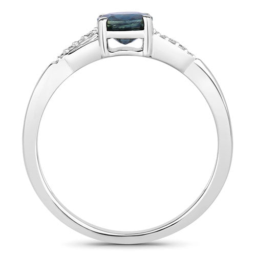 0.88 Carat Genuine Blue Sapphire and White Diamond 14K White Gold Ring Bids.com
