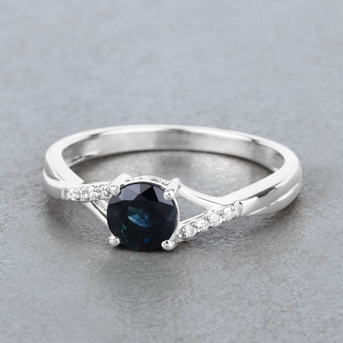 0.88 Carat Genuine Blue Sapphire and White Diamond 14K White Gold Ring Bids.com
