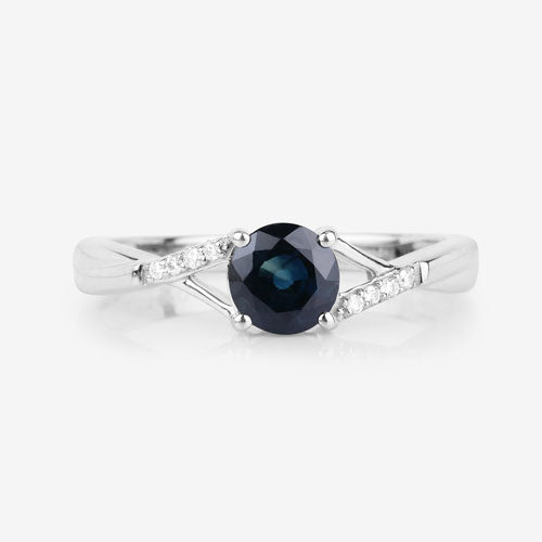0.88 Carat Genuine Blue Sapphire and White Diamond 14K White Gold Ring Bids.com