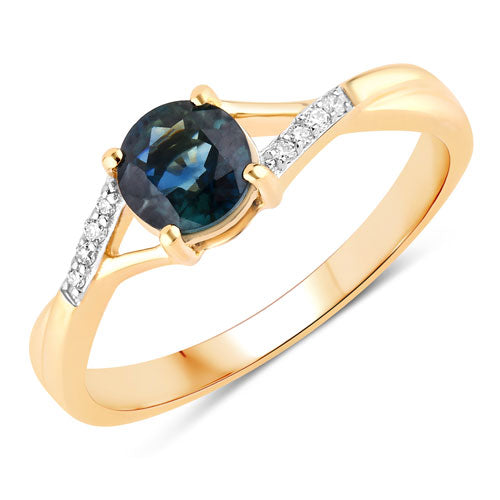 0.88 Carat Genuine Blue Sapphire and White Diamond 14K Yellow Gold Ring Bids.com