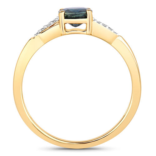 0.88 Carat Genuine Blue Sapphire and White Diamond 14K Yellow Gold Ring Bids.com