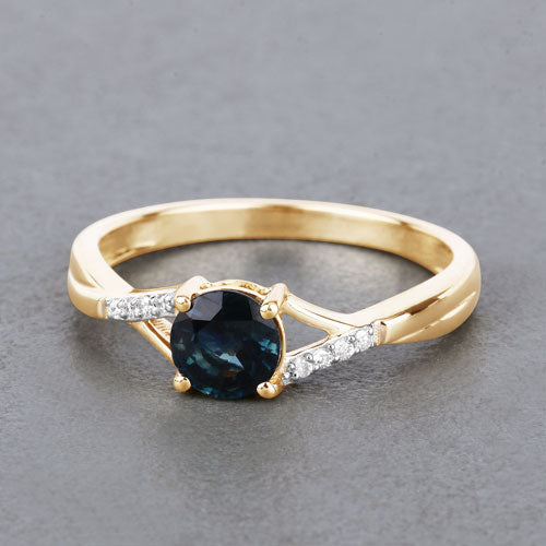 0.88 Carat Genuine Blue Sapphire and White Diamond 14K Yellow Gold Ring Bids.com