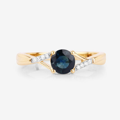0.88 Carat Genuine Blue Sapphire and White Diamond 14K Yellow Gold Ring Bids.com