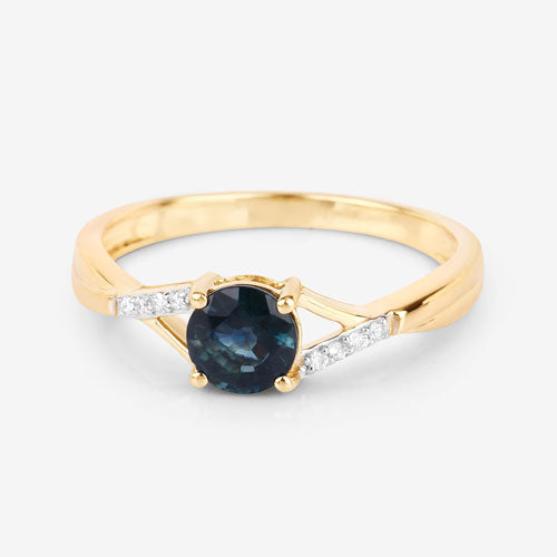 0.88 Carat Genuine Blue Sapphire and White Diamond 14K Yellow Gold Ring Bids.com