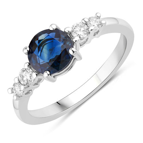 1.38 Carat Genuine Blue Sapphire and White Diamond 14K White Gold Ring Bids.com