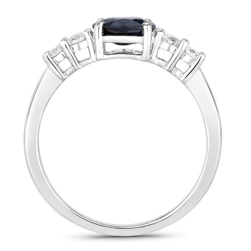 1.38 Carat Genuine Blue Sapphire and White Diamond 14K White Gold Ring Bids.com
