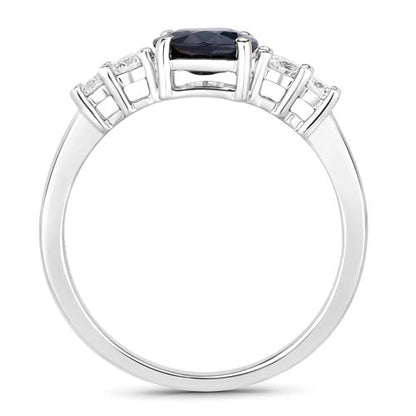 1.38 Carat Genuine Blue Sapphire and White Diamond 14K White Gold Ring Bids.com