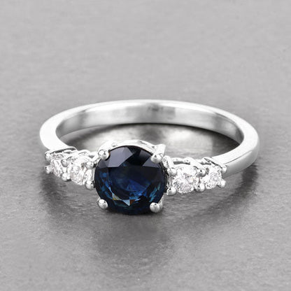 1.38 Carat Genuine Blue Sapphire and White Diamond 14K White Gold Ring Bids.com
