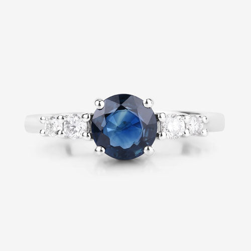 1.38 Carat Genuine Blue Sapphire and White Diamond 14K White Gold Ring Bids.com