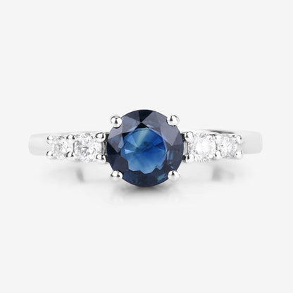 1.38 Carat Genuine Blue Sapphire and White Diamond 14K White Gold Ring Bids.com