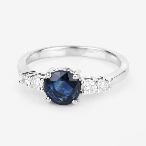 1.38 Carat Genuine Blue Sapphire and White Diamond 14K White Gold Ring Bids.com