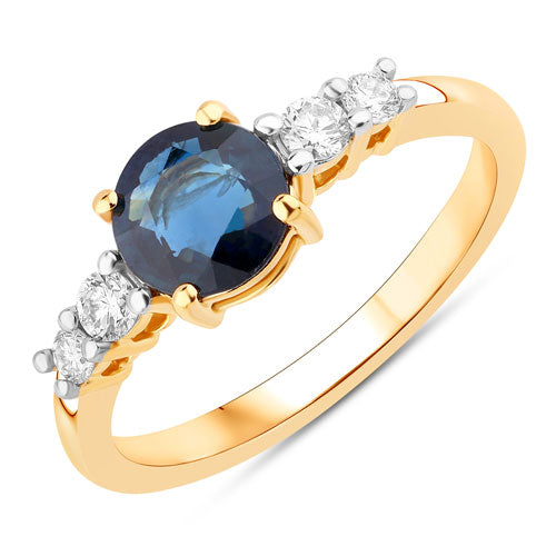 1.38 Carat Genuine Blue Sapphire and White Diamond 14K Yellow Gold Ring Bids.com