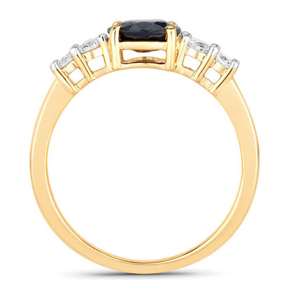 1.38 Carat Genuine Blue Sapphire and White Diamond 14K Yellow Gold Ring Bids.com