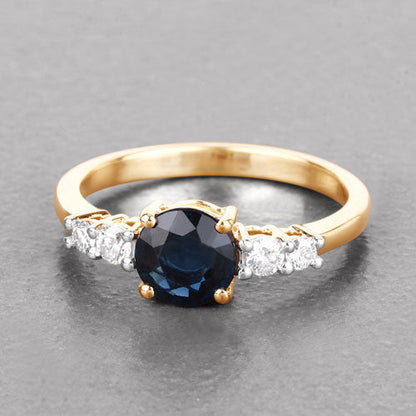 1.38 Carat Genuine Blue Sapphire and White Diamond 14K Yellow Gold Ring Bids.com