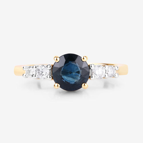 1.38 Carat Genuine Blue Sapphire and White Diamond 14K Yellow Gold Ring Bids.com