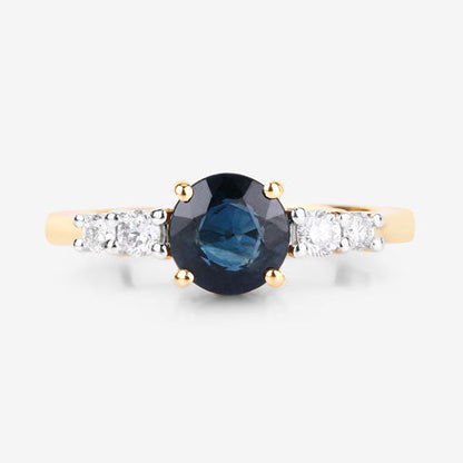 1.38 Carat Genuine Blue Sapphire and White Diamond 14K Yellow Gold Ring Bids.com