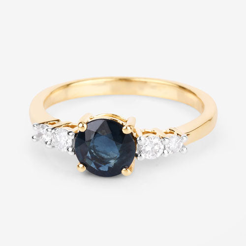 1.38 Carat Genuine Blue Sapphire and White Diamond 14K Yellow Gold Ring Bids.com