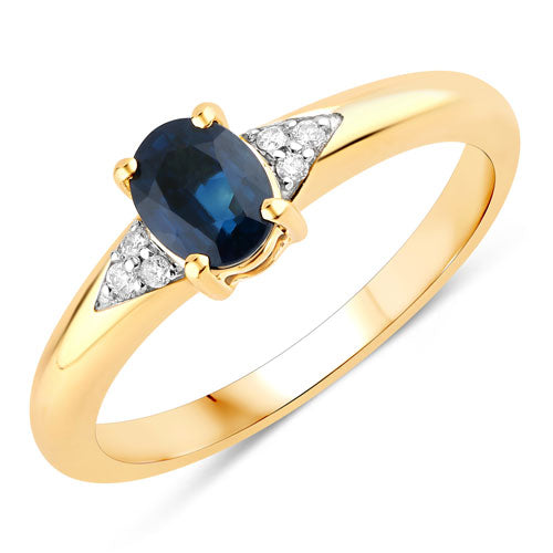 0.84 Carat Genuine Blue Sapphire and White Diamond 14K Yellow Gold Ring Bids.com