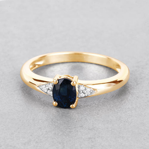 0.84 Carat Genuine Blue Sapphire and White Diamond 14K Yellow Gold Ring Bids.com
