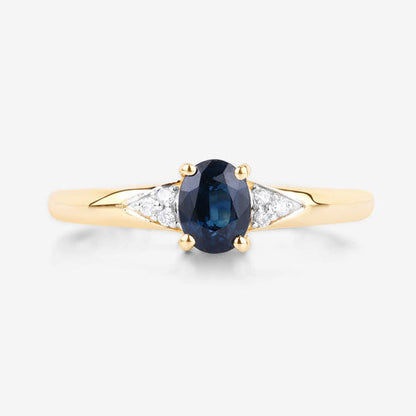 0.84 Carat Genuine Blue Sapphire and White Diamond 14K Yellow Gold Ring Bids.com