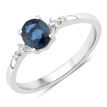 0.84 Carat Genuine Blue Sapphire and White Diamond 14K White Gold Ring Bids.com