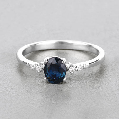 0.84 Carat Genuine Blue Sapphire and White Diamond 14K White Gold Ring Bids.com