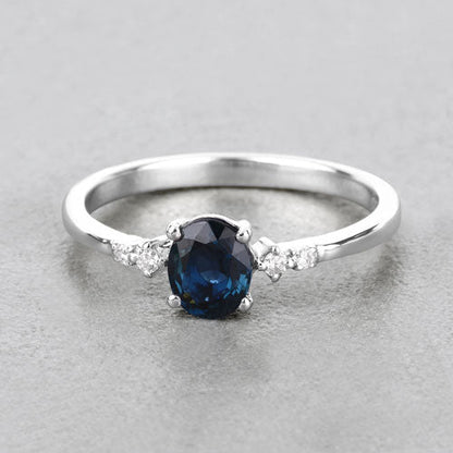 0.84 Carat Genuine Blue Sapphire and White Diamond 14K White Gold Ring Bids.com