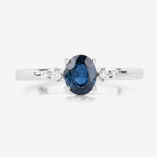 0.84 Carat Genuine Blue Sapphire and White Diamond 14K White Gold Ring Bids.com