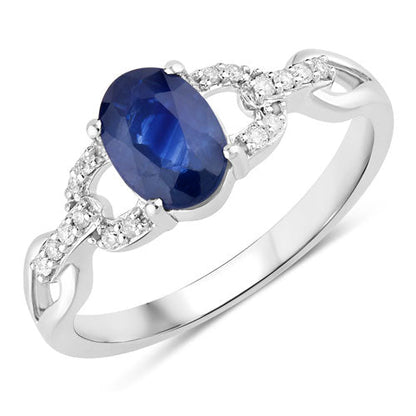 1.12 Carat Genuine Blue Sapphire and White Diamond 14K White Gold Ring Bids.com