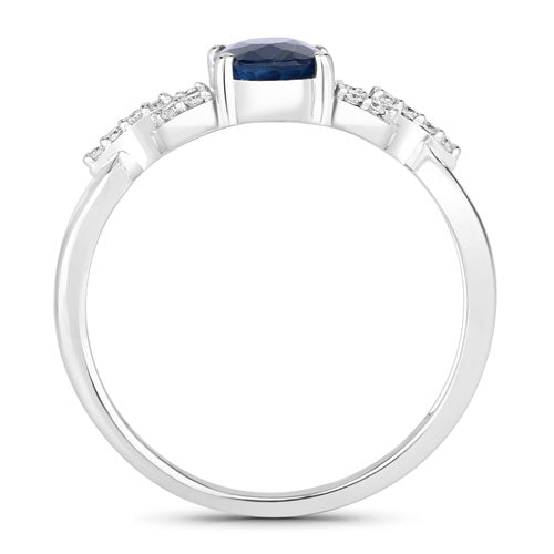 1.12 Carat Genuine Blue Sapphire and White Diamond 14K White Gold Ring Bids.com